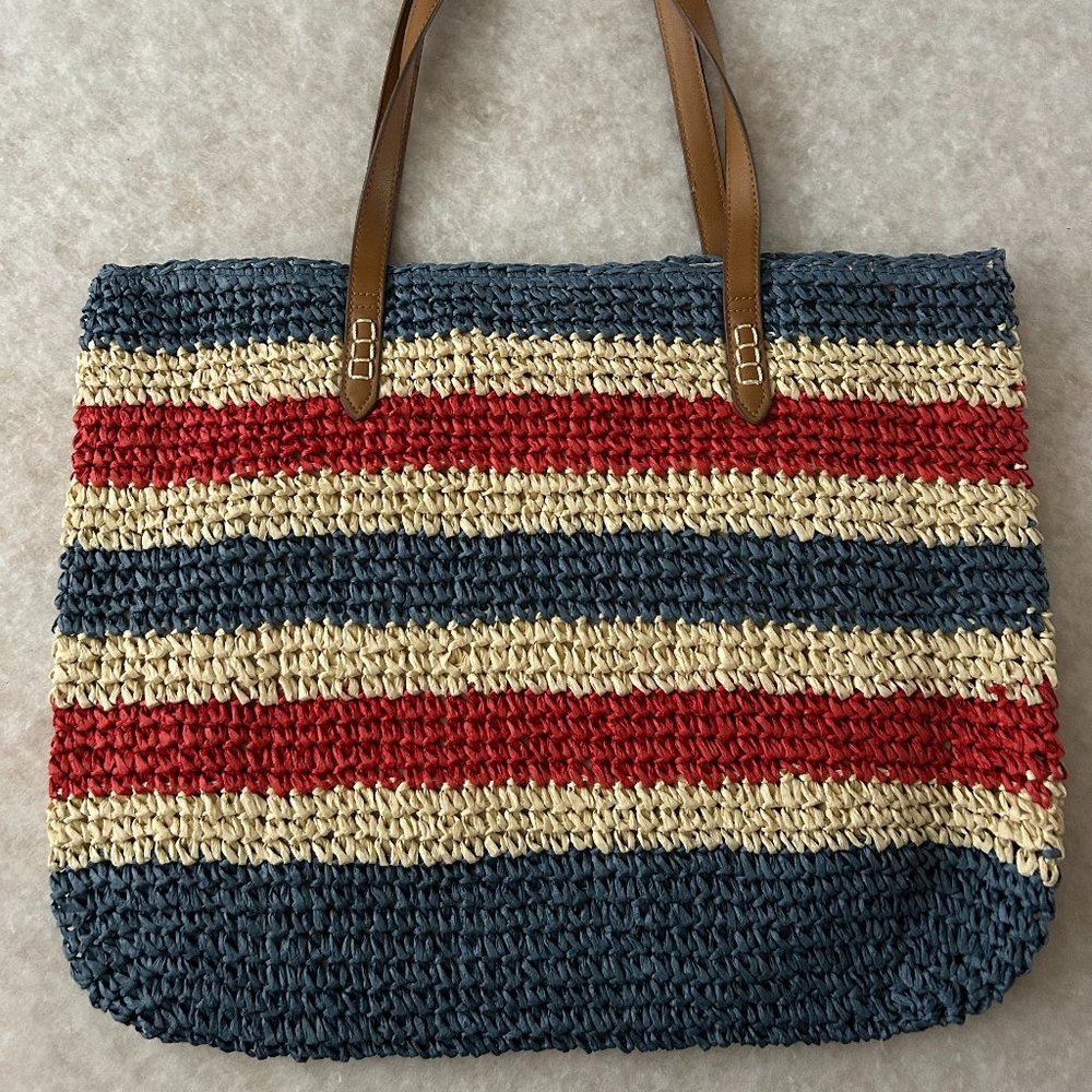 INC International Concepts Large Straw Tote 19 3/4" x 15" Strap 9 3/4" Drop
